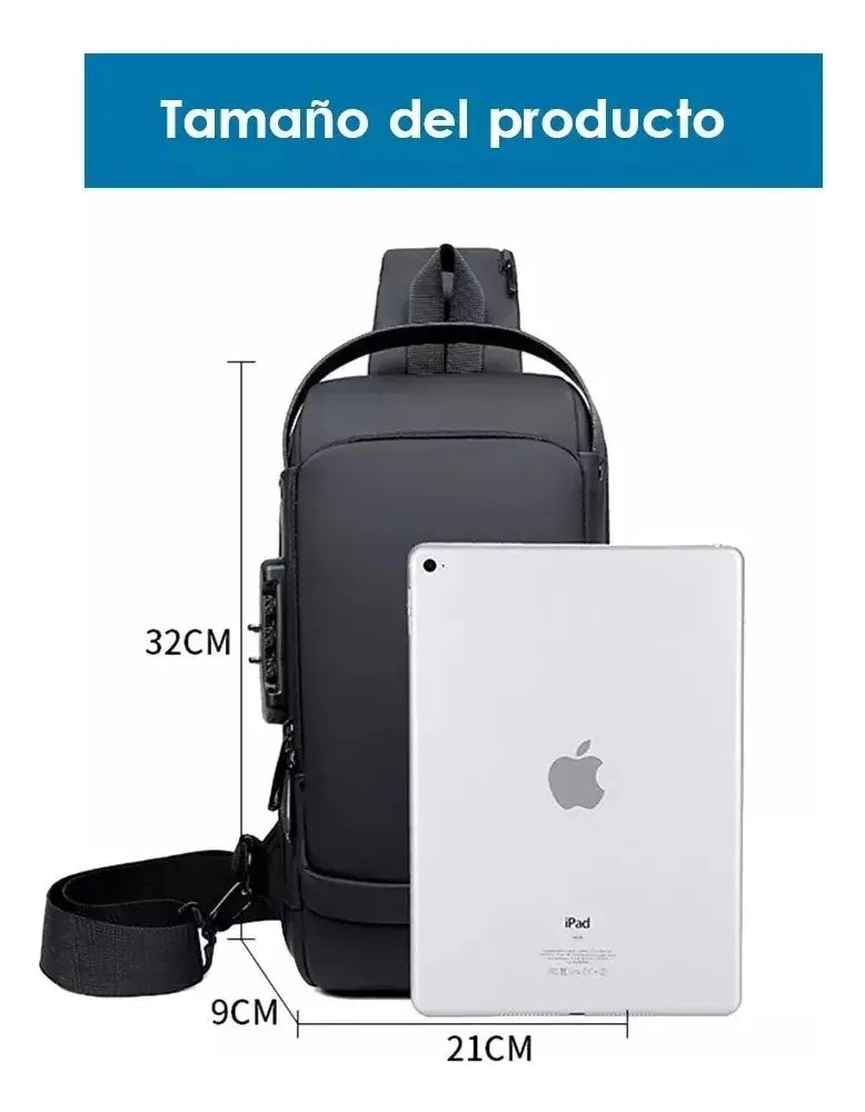 Bolso Antirrobo impermeable con cargador para tablet o celular