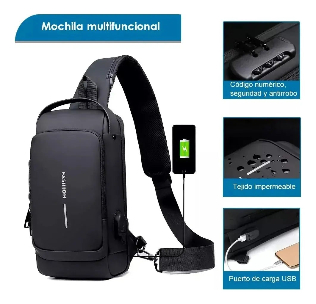 Bolso Antirrobo impermeable con cargador para tablet o celular